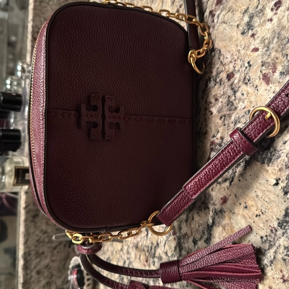 Tory Burch camera bag wine color